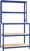 vidaXL - Werktafel - 5-laags - met - schappen - staal - en - bewerkt - hout - blauw