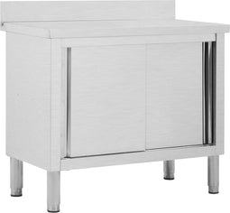vidaXL - Werktafel - met - schuifdeuren - 100x50x(95-97) - cm - roestvrij - staal