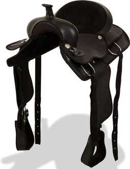vidaXL Western zadel. hoofdstel en borstriem 16" echt leer zwart