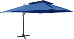 vidaXL - Zweefparasol - met - dubbel - dak - 400x300 - cm - azuurblauw