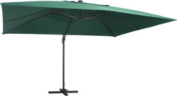 vidaXL - Zweefparasol - met - LED - en - aluminium - paal - 400x300 - cm - groen