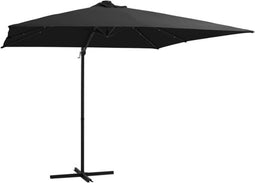 vidaXL - Zweefparasol - met - LED - en - stalen - paal - 250x250 - cm - zwart