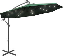 vidaXL - Zweefparasol - met - LED-verlichting - en - metalen - paal - 300 - cm - groen