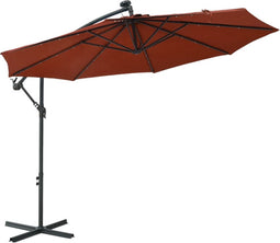 vidaXL - Zweefparasol - met - LED-verlichting - en - stalen - paal - terracottakleur