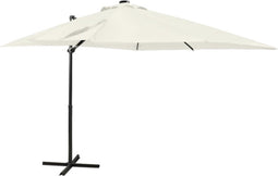 vidaXL - Zweefparasol - met - paal - en - LED-verlichting - 250 - cm - zandkleurig