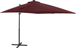 vidaXL - Zweefparasol - met - paal - en - LED-verlichting - 250 - cm - bordeauxrood