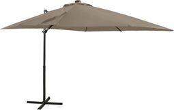 vidaXL - Zweefparasol - met - paal - en - LED-verlichting - 250 - cm - taupe