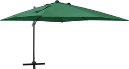 vidaXL - Zweefparasol - met - paal - en - LED-verlichting - 300 - cm - groen