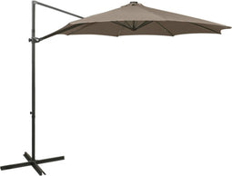 vidaXL - Zweefparasol - met - paal - en - LED-verlichting - 300 - cm - taupe