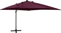 vidaXL - Zweefparasol - met - paal - en - LED-verlichting - 300 - cm - bordeauxrood
