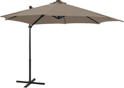 vidaXL - Zweefparasol - met - paal - en - LED-verlichting - 300 - cm - taupe