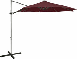 vidaXL - Zweefparasol - met - paal - en - LED-verlichting - 300 - cm - bordeauxrood
