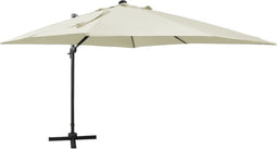 vidaXL - Zweefparasol - met - paal - en - LED-verlichting - 300 - cm - zandkleurig