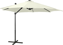 vidaXL - Zweefparasol - met - paal - en - LED-verlichting - 300 - cm - zandkleurig