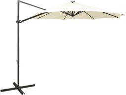 vidaXL - Zweefparasol - met - paal - en - LED-verlichting - 300 - cm - zandkleurig