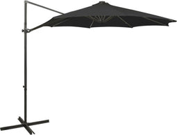 vidaXL - Zweefparasol - met - paal - en - LED-verlichting - 300 - cm - zwart