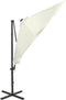vidaXL - Zweefparasol - met - paal - en - LED-verlichting - 300 - cm - zandkleurig