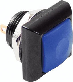 VIERKANTE METALEN DRUKSCHAKELAAR MET BLAUW KAPJE - 1P SPST OFF-(ON) (R1397B)