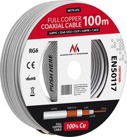 Antennekabel coaxkabel RG6 Pure Copper 100m Maclean MCTV-472 SAT