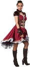 Dressforfun Steampunk edelvrouw S - Verkleedkostuum - Satijnen jurk met gelaagde rok - Zwart