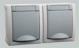 VIKO 90591088-DE Pacific Wandcontactdoos dubbel spatwaterdicht Grijs
