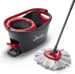 Vileda 4023103227446 Turbo 3-in-1 complete set, dweilmop met telescoopsteel en 360°-scharnier, steel lengte: 70-130 cm, emmer met powercentrifuge, wasbare 3-in-1 microvezel mop,Meerkleurig