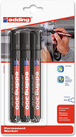 Viltstift edding 300 rond 1.5-3mm blist3 zwart