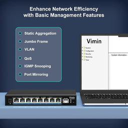 VIMIN 8-poorts 2,5G Webbeheerde Ethernet-switch met 10G SFP – Snel en flexibel netwerk voor veeleisende toepassingen