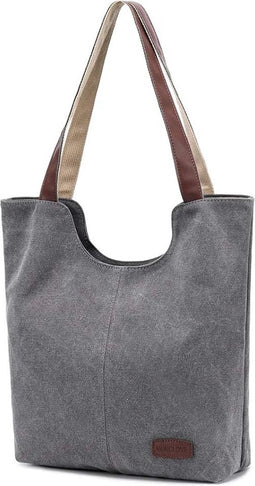 Vintage Canvas Handtas voor Dames - Ruime en Stijlvolle Schoudertas in Grijs