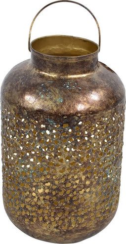 Vintage lantaarn/windlicht metaal goud grof 32 cm - Oosterse stijl - Antieke uitstraling