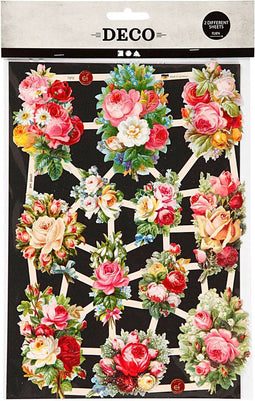 Vintage Plaatjes - Lente Bloemen - Poëzie Album Plaatjes - Knipplaatjes - Scrapbook - Kaarten Maken - Klassieke Motieven - 16,5x23,5 cm - Creotime - 2 vellen