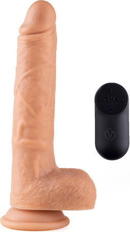 Virgite Vibrerende en Stotende Dildo met Remote R14 - lichte Beige