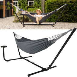 Vita5 Hangmat met Standaard 2 Persoons - Incl. Bekerhouder - Draaggewicht 205 kg - Donker Grijs - Verstelbare Lengte - Incl. Draagtas