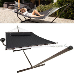 Vita5 Hangmat met Standaard en Spreidstok – 2 Persoons – incl. Bekerhouder - Afneembaar kussen – uv-bestendig – Zwart