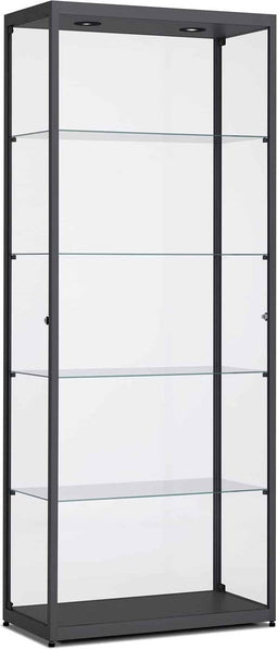 Vitrinekast 184x80x40cm haaks zwart profiel met glazen top zonder verlichting