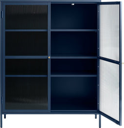 Vitrinekast Blauw - Metaal - 40x110,9x140cm - Soft Closing - Vitrinekast Bronco - Giga Living