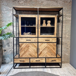 Vitrinekast Jax mangohout visgraat 160 cm - Naturel