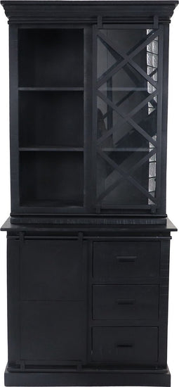 Vitrinekast Melbourne - 95x45x195 - Zwart - Rustiek mangohout/ijzer