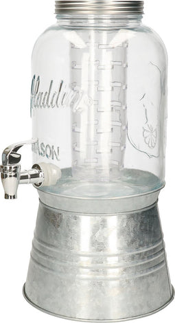 Vivalto Drankdispenser - glas - 3,8 liter - met tapkraantje - zilverkleurig - 38 cm
