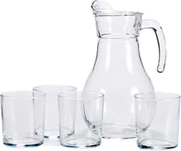 Vivalto Glazen karaf/schenkkan met deksel - 1,8 liter - met 4x drinkglazen van 400 ml