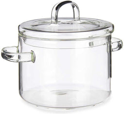 Vivalto Kookpan met deksel - borosilicaat glas - 1L - D14 x H19 cm - transparant