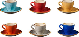 Vivi Oggi - Espressokopjes - Kleurrijk - Kop met Schotel - Set van 6 - 50ml - Kerst