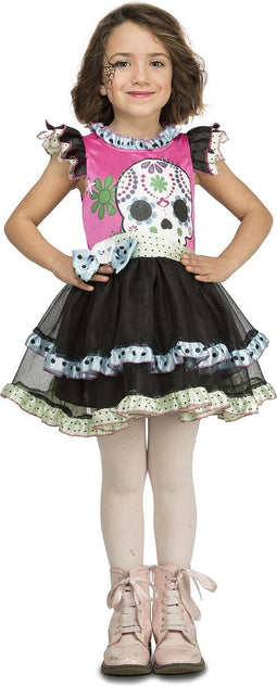 VIVING COSTUMES / JUINSA - Kleine doodskop Dia de los Muertos outfit voor meisjes - 122/134 (7-9 jaar)