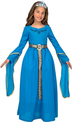 VIVING COSTUMES / JUINSA - Kostuum met blauwe middeleeuwse prinsestiara voor meisjes - 7 - 9 jaar