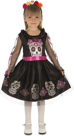 VIVING COSTUMES / JUINSA - Mini calaveras Dia de los Muertos kostuum voor meisjes - 140/152 (10-12 jaar)