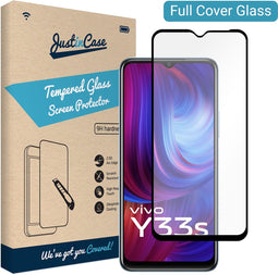 Vivo Y33s screenprotector - Full Cover - Gehard glas - Zwart - Just in Case
