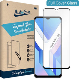 Vivo Y76 screenprotector - Full Cover - Gehard glas - Zwart - Just in Case