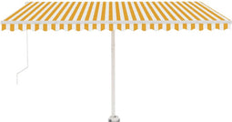 vidaXL - Luifel - handmatig - uittrekbaar - met - LED - 450x350 - cm - geel - en - wit