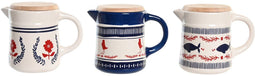 Oliepot voor vlees en vis DKD Home Decor Rood Blauw Roestvrij staal Wit Keramiek Hout MDF 680 ml 3 Stuks