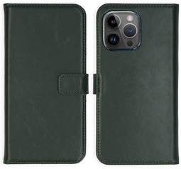 Selencia iPhone 15 Pro Max - Echt Lederen Bookcase - 3 Pashouders - Groen